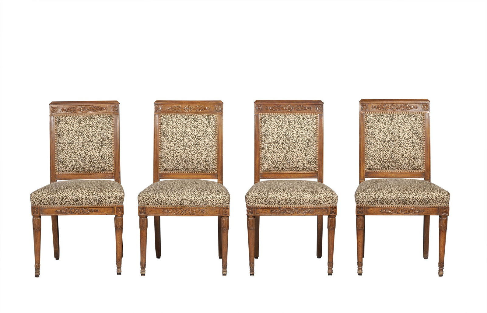 Set of Four Continental Neoclassical Style Upholstered Walnut Chairs (1 of 6)