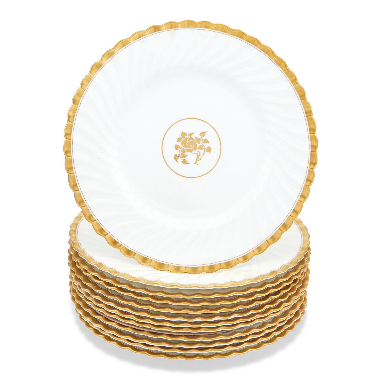 Set of Twelve Mintons "Gold Crocus" Porcelain Dinner Plates (1 of 3)