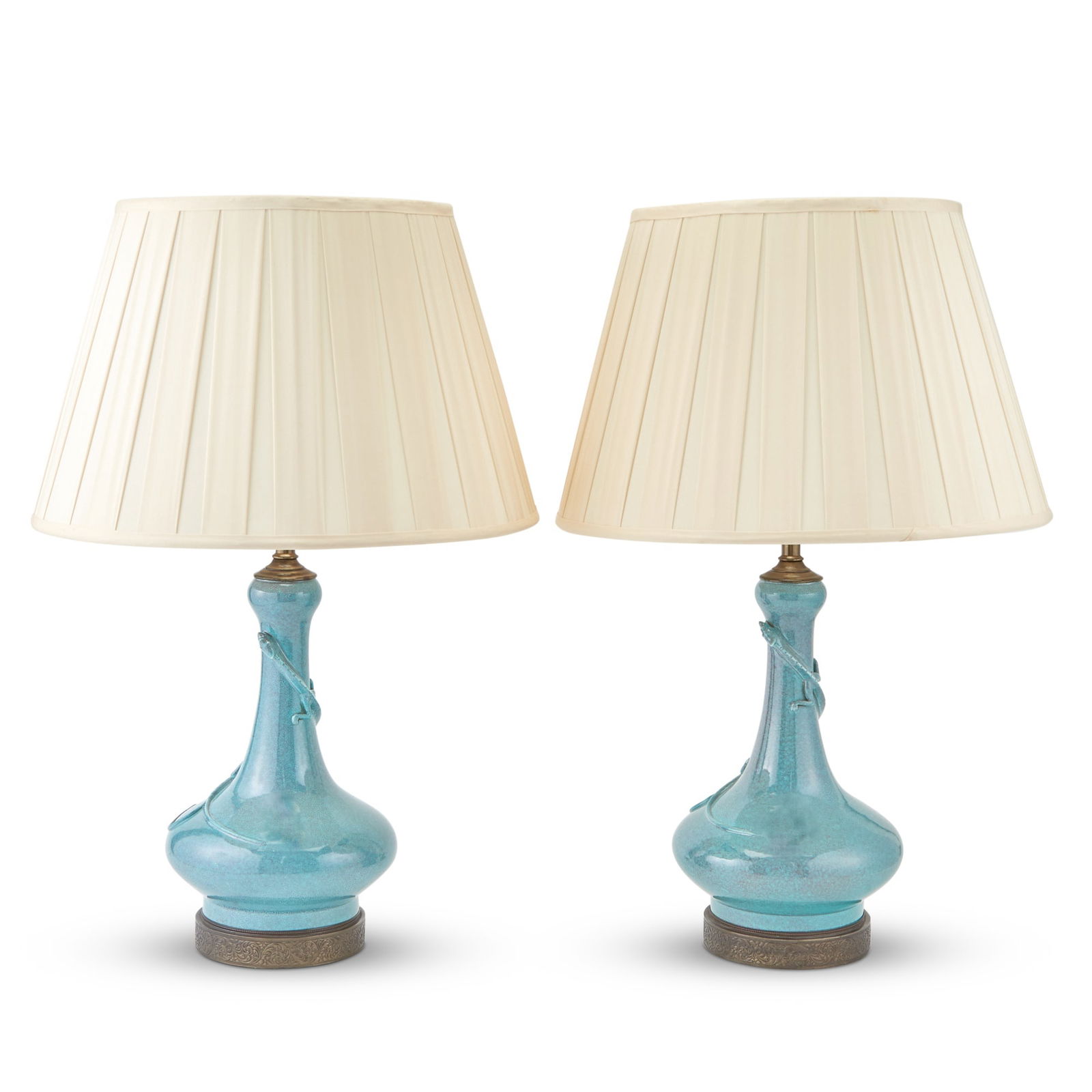 Pair of Chinese Turquoise Glazed Porcelain Table Lamps (1 of 4)