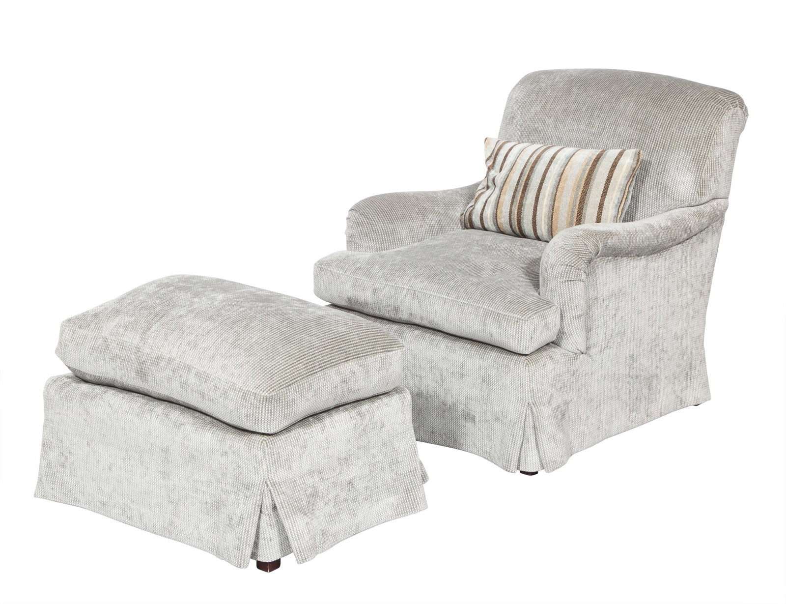 Upholstered Club Chair and an Ottoman: Height of chair 33 inches, width 31 inches, depth of seat 24 inches.