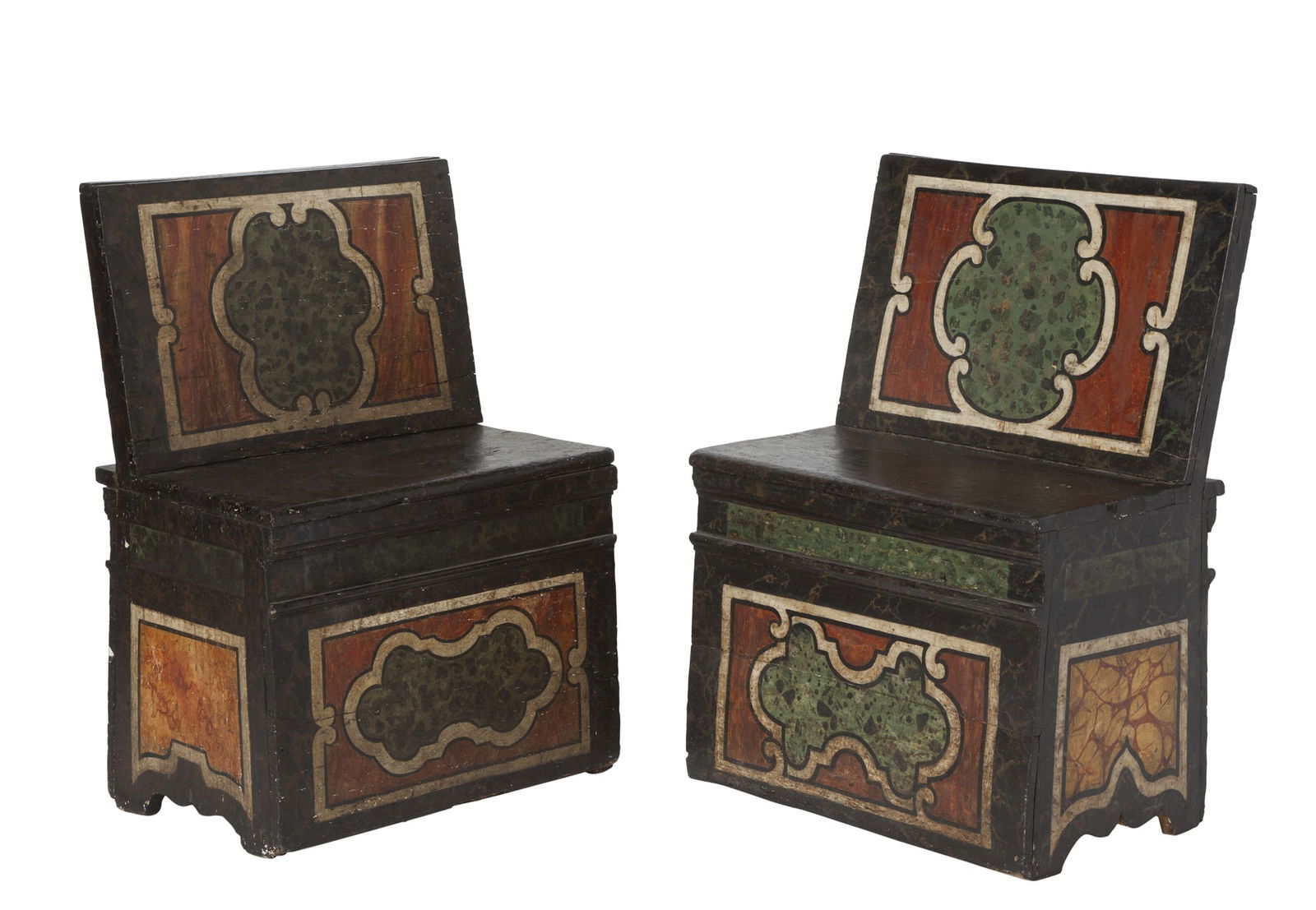 Pair of Italian Renaissance Style Painted Faux Marble Wood Benches (1 of 4)
