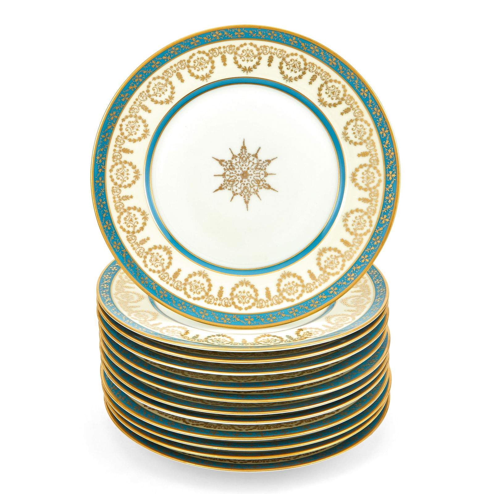 Set of Twelve Bohemian Gilt and Enamel Porcelain Dinner Plates Decorated by Picard, USA (1 of 4)