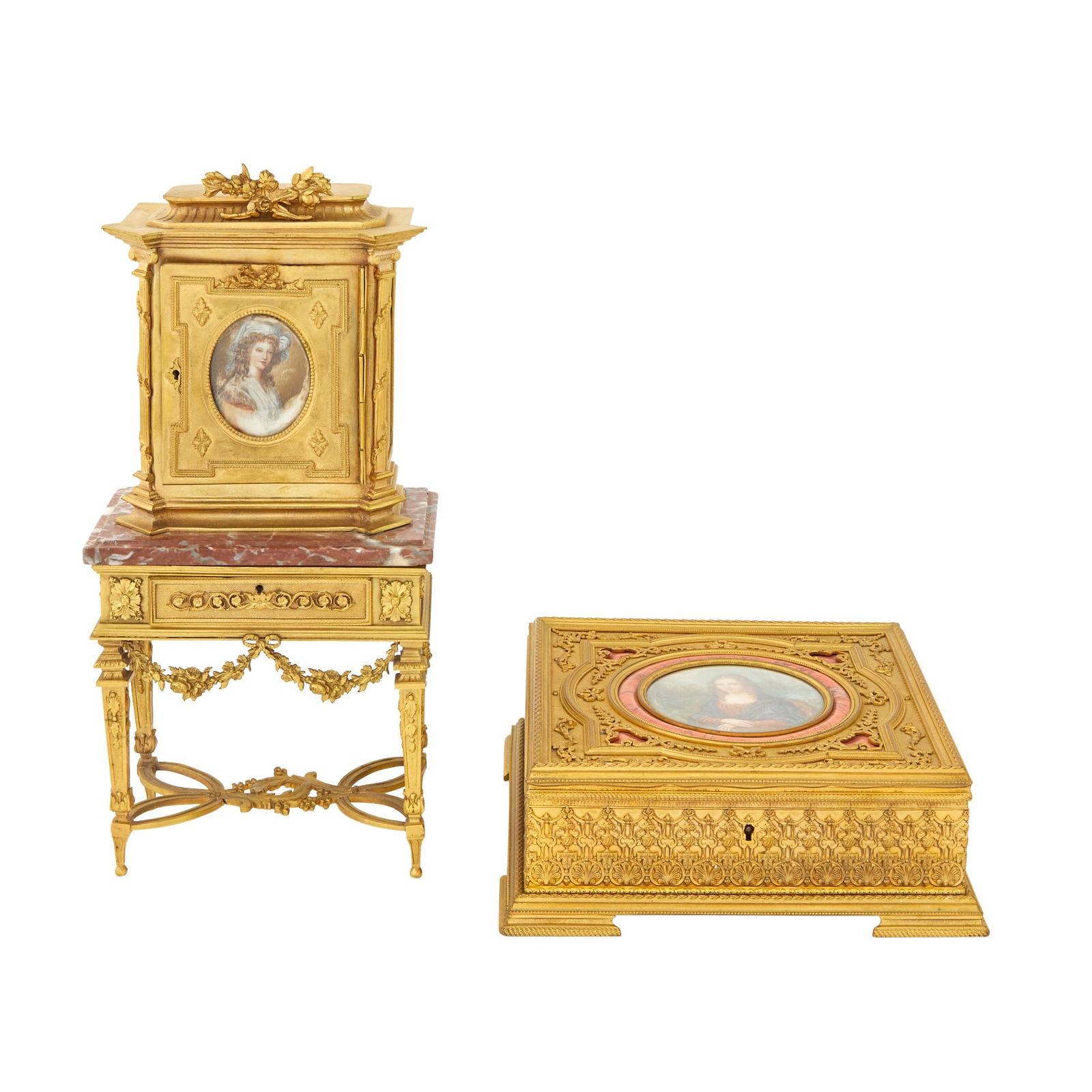 Louis XVI Style Gilt-Metal and Marble Jewelry Box / French Gilt-Bronze Jewelry Box - COMBINED H031 (1 of 3)
