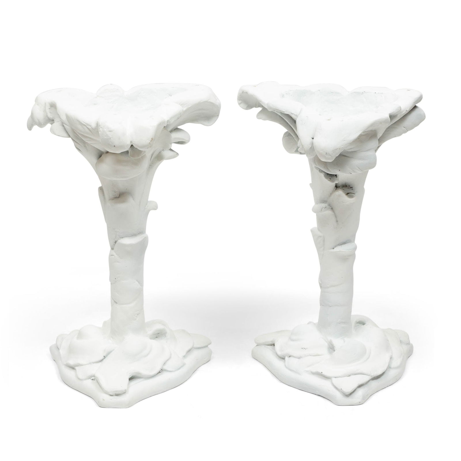 Pair of White Painted Composition Palm Tree Motif Side Tables In the Manner or Serge Roche (1 of 3)