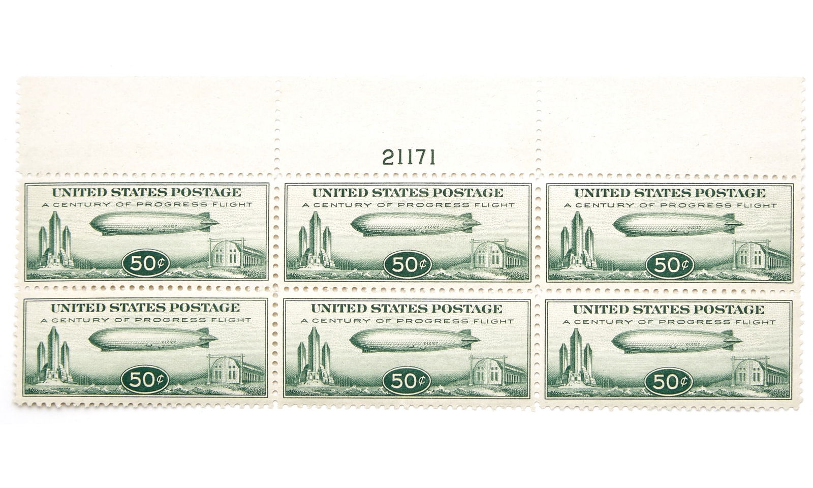 United States 1933 50 Cent Zeppelin, Plate Block of 6, Scott C18 (1 of 2)