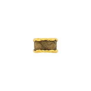 Van Cleef & Arpels Gold and Petrified Wood Band Ring, France: 18 kt., signed VCA, OR, no. 5V648.2, with French export mark, ap. 4.7 dwts. Size 5, with open back. Width 1/2 inch.