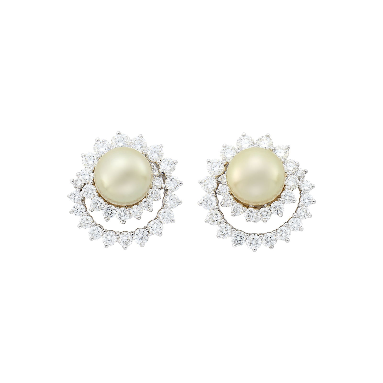 Angela Cummings Pair of Platinum, Golden Cultured Pearl and Diamond Spiral Earclips (1 of 3)