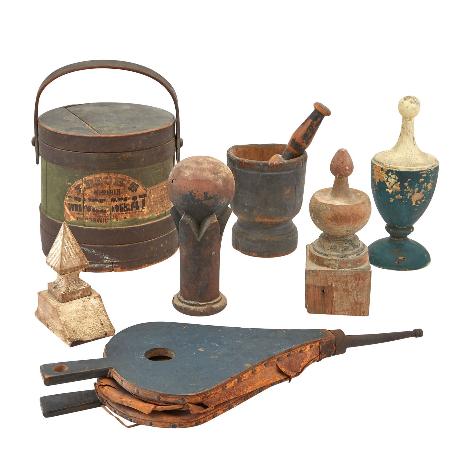 Group of Four Painted Finials and Other Woodenware 19th Century (1 of 3)