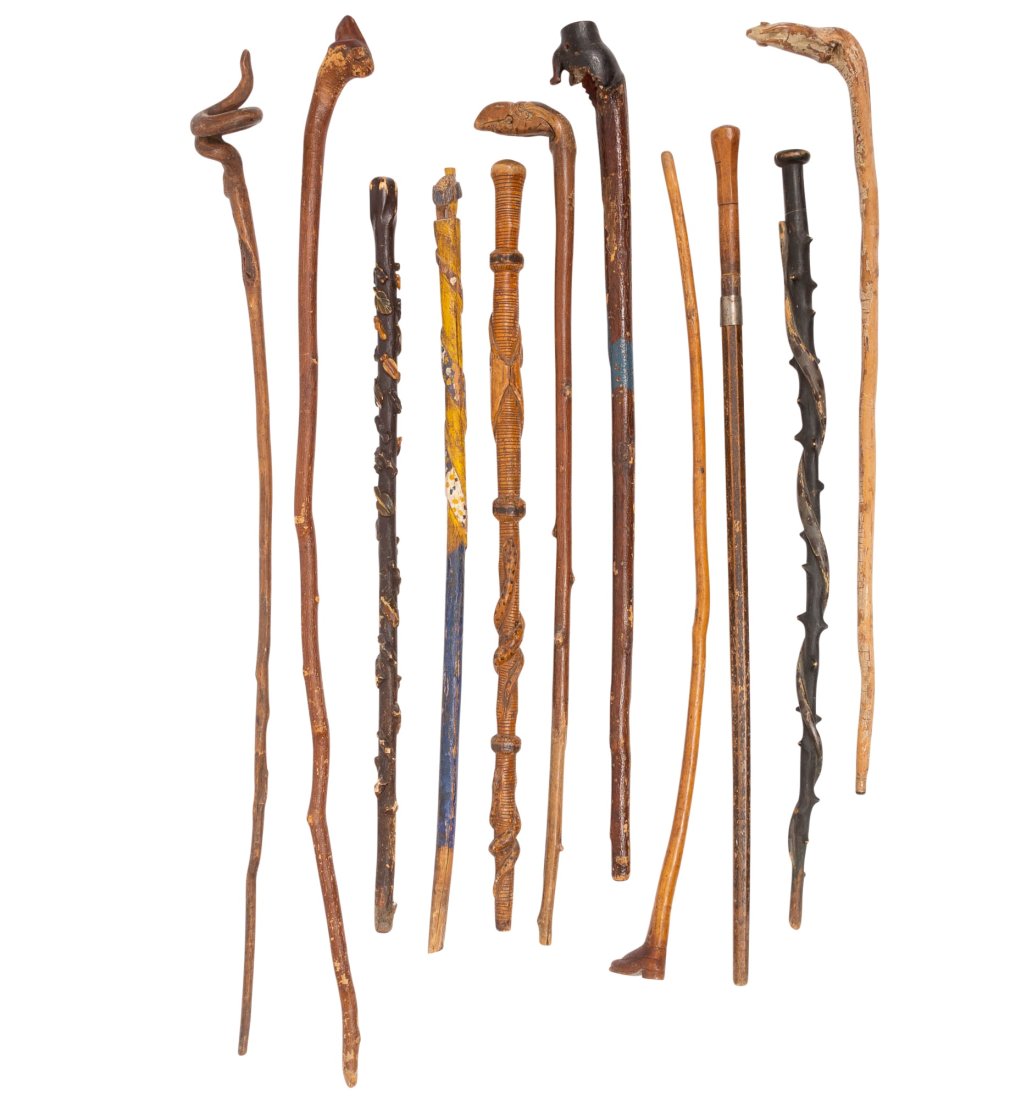 Eleven Carved and Painted Folk Art Canes Mostly late 19th century (1 of 2)
