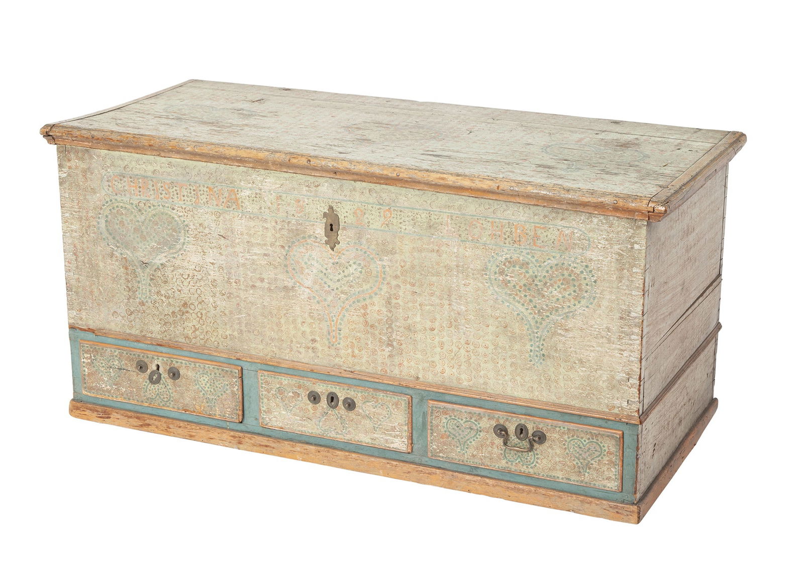Paint-Decorated Yellow Pine Dower Chest Pennsylvania, early 19th century (1 of 7)