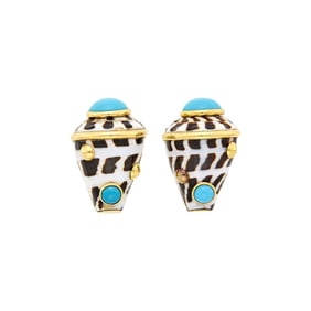 Maz Pair of Gold, Shell and Turquoise Earclips