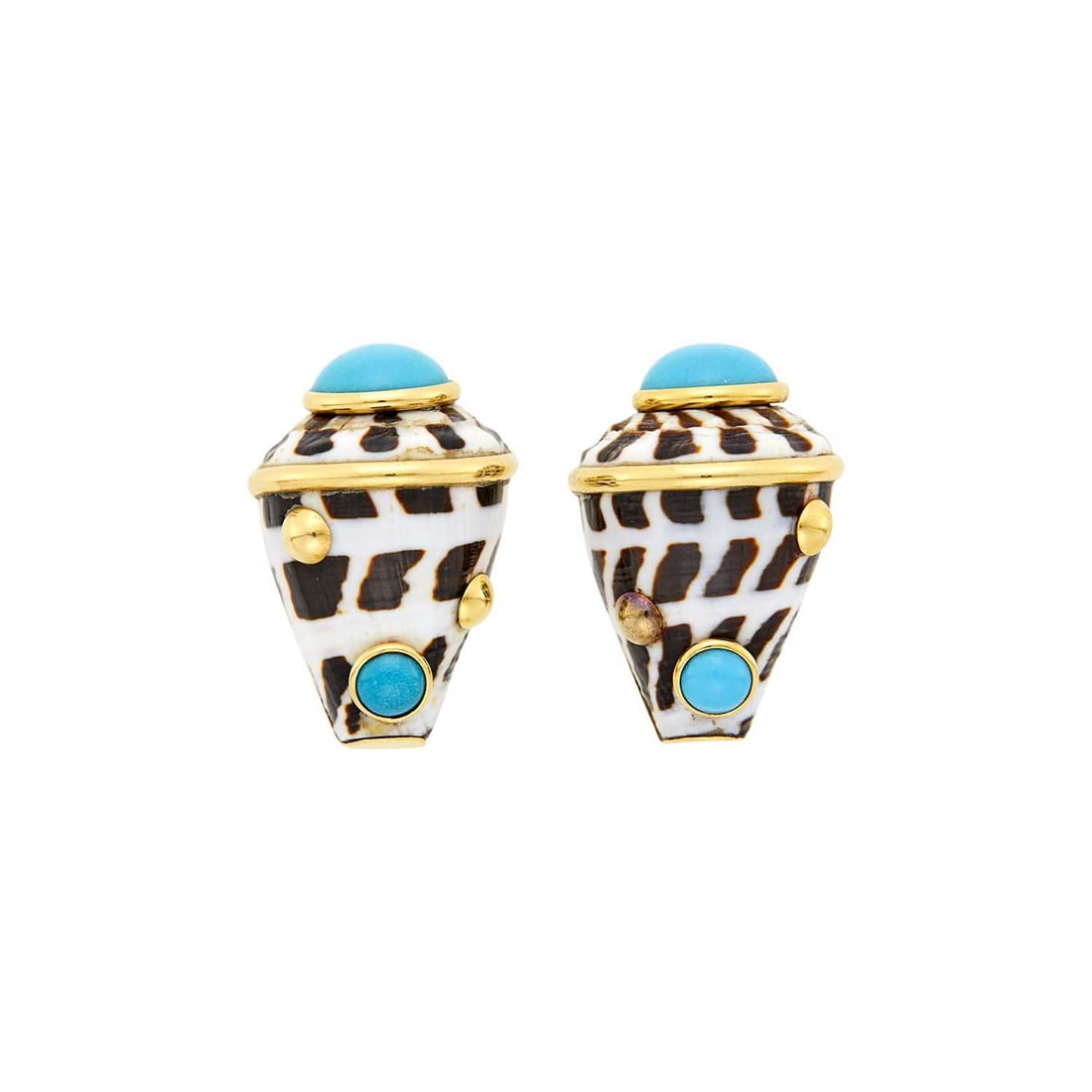 Maz Pair of Gold, Shell and Turquoise Earclips