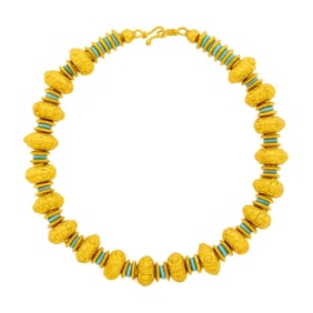 High Karat Gold and Turquoise Bead Necklace