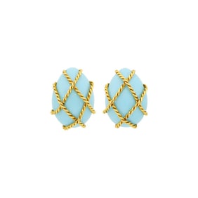 Seaman Schepps Pair of Gold and Turquoise Earclips