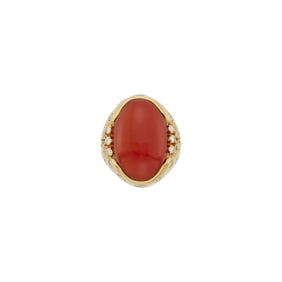 Gold, Coral and Diamond Ring