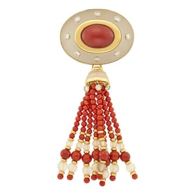 Trianon Gold, Frosted Rock Crystal, Oxblood Coral, Coral and Frosted Rock Crystal Bead Fringe