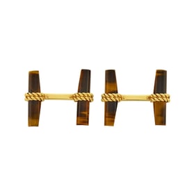 Van Cleef & Arpels Pair of Gold and Tiger's Eye Cufflinks with Interchangeable Hardstone Inserts