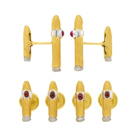Two-Color Gold and Cabochon Ruby Cigar Dress Set