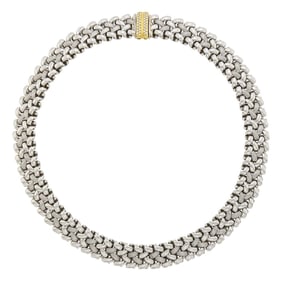 Nieman Marcus Woven Platinum Necklace with Gold and Diamond Clasp