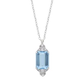 Shreve Crump & Low White Gold, Aquamarine and Diamond Pendant with Chain Necklace