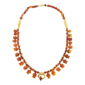 Ancient Carnelian Bead and Gold Necklace