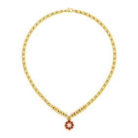 Fred Paris Gold, Diamond and Cabochon Ruby Pendant-Necklace