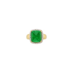Gold, Cabochon Emerald and Diamond Ring