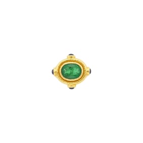 Hammered Gold, Emerald and Cabochon Sapphire Ring