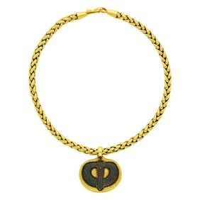 Elizabeth Gage Gold and Bronze Owl Pendant-Necklace