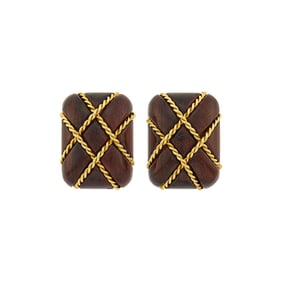 Seaman Schepps Pair of Gold and Wood 'Cage' Earclips