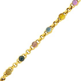 Gold and Cabochon Colored Stone Toggle Bracelet