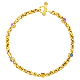 Gold and Cabochon Colored Stone Toggle Necklace