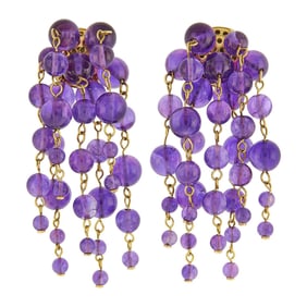 Pair of Gold and Amethyst Bead Fringe Pendant-Earclips
