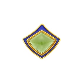 Elizabeth Gage Gold, Cabochon Tourmaline and Blue Enamel Ring