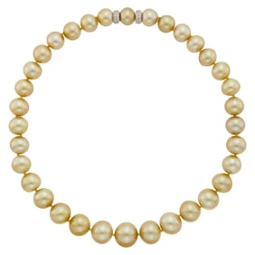 Golden South Sea Cultured Pearl, White Gold and Diamond Necklace
