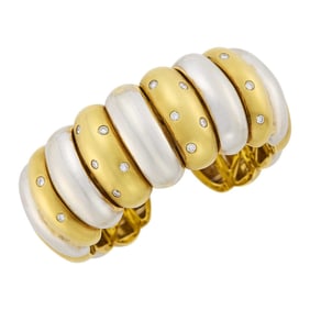 Two-Color Gold and Diamond Cuff Bangle Bracelet