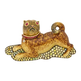 Moira Two-Color Gold and Gem-Set Pug Brooch