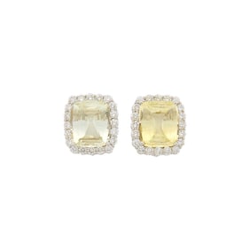 Pair of White Gold, Yellow Sapphire and Diamond Earclips