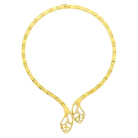 Gold and Diamond Leaf Necklace