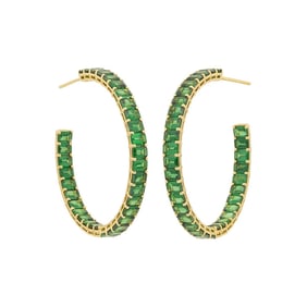 Pair of Gold and Tsavorite Hoop Earrings