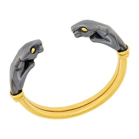Cartier Gold and Hematite 'Double Panthère' Bangle Bracelet