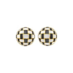 Tiffany & Co. Pair of Gold, Mother-of-Pearl and Black Jade Checkerboard Bombé Earrings