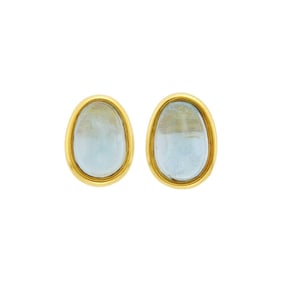 Andrew Clunn Pair of Gold and Cabochon Aquamarine Earclips
