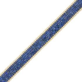 Gold, Invisibly-Set Sapphire and Diamond Bracelet