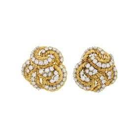 Pair of Gold, Platinum and Diamond Earclips, France
