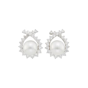 Angela Cummings, Assael Pair of Platinum, White Gold, South Sea Cultured Pearl and Diamond Earclips