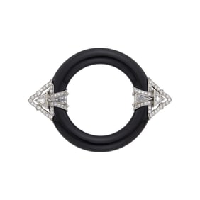 Black Onyx, Platinum and Diamond Circle Brooch