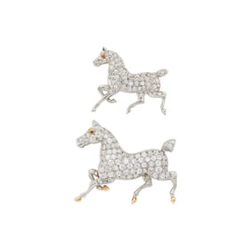 Pair of Platinum, Gold and Diamond Prancing Horse Pins