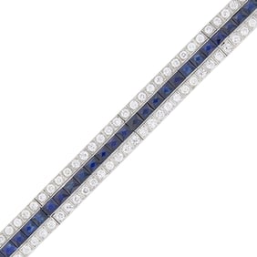 Platinum, Sapphire and Diamond Straightline Bracelet