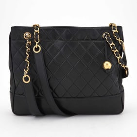 Chanel Quilted Navy Lambskin Tote Bag